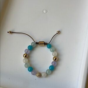 Blue and Purple Beaded Bracelet with Adjustable Closure